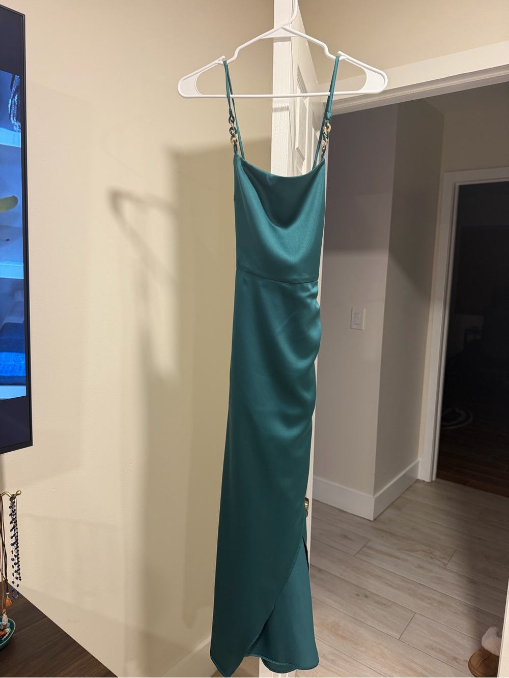 Zara Teal Satin Slip Maxi Dress